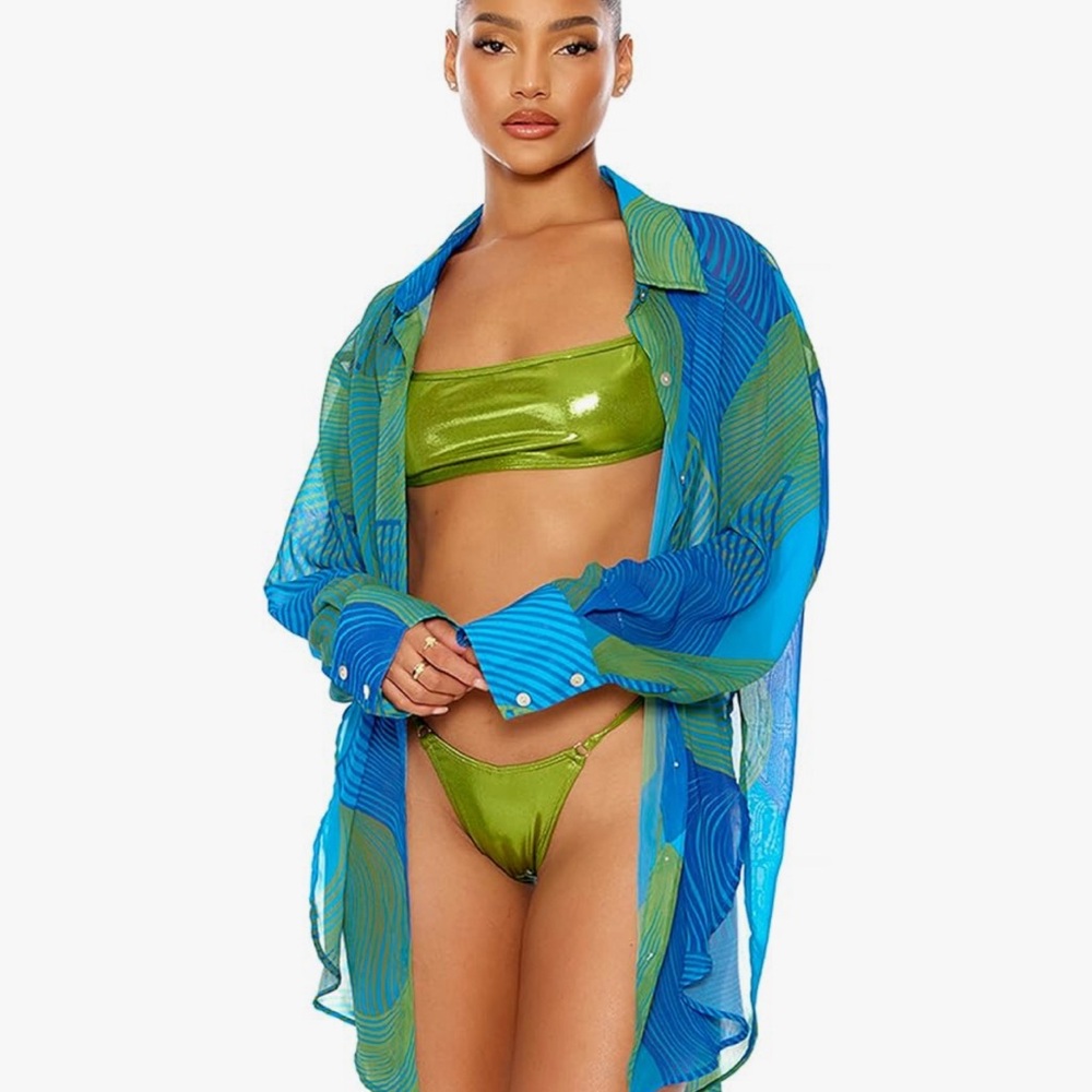 Forplay Green and Blue Swim Coverup
